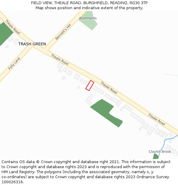 FIELD VIEW, THEALE ROAD, BURGHFIELD, READING, RG30 3TP: Location map and indicative extent of plot