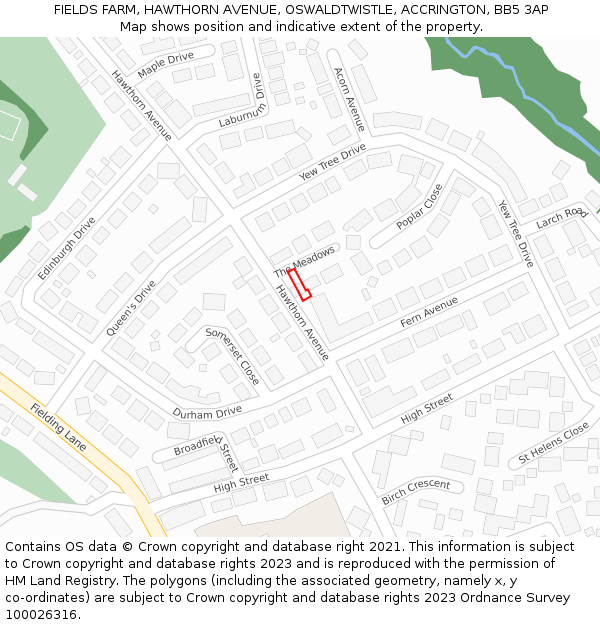 FIELDS FARM, HAWTHORN AVENUE, OSWALDTWISTLE, ACCRINGTON, BB5 3AP: Location map and indicative extent of plot