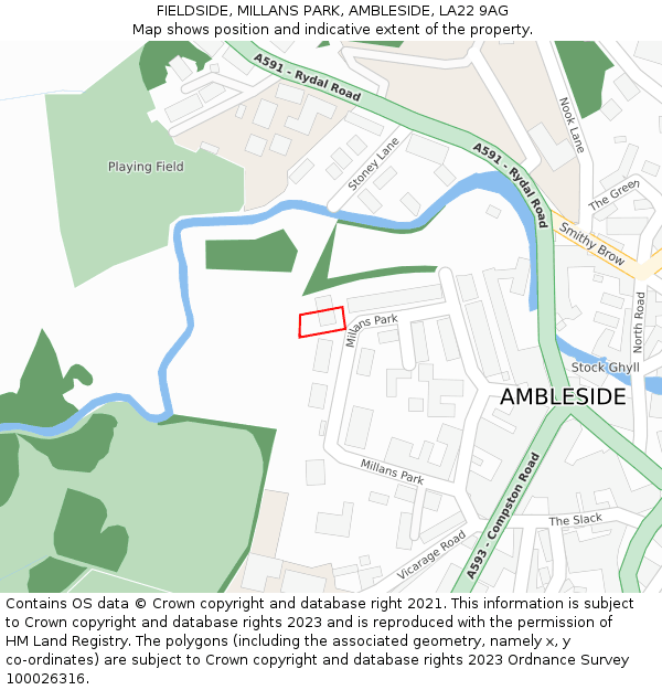 FIELDSIDE, MILLANS PARK, AMBLESIDE, LA22 9AG: Location map and indicative extent of plot