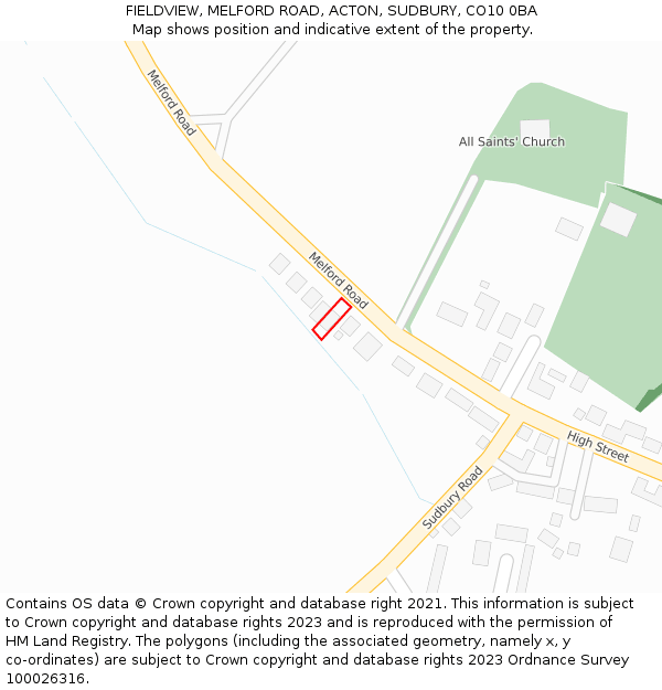 FIELDVIEW, MELFORD ROAD, ACTON, SUDBURY, CO10 0BA: Location map and indicative extent of plot