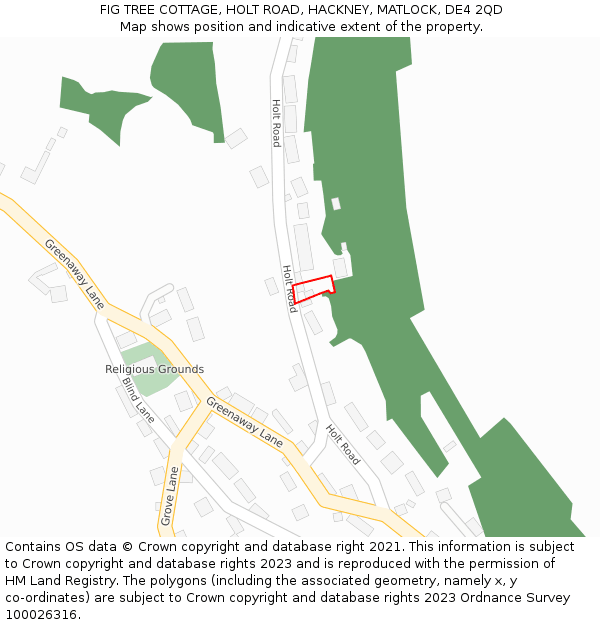 FIG TREE COTTAGE, HOLT ROAD, HACKNEY, MATLOCK, DE4 2QD: Location map and indicative extent of plot