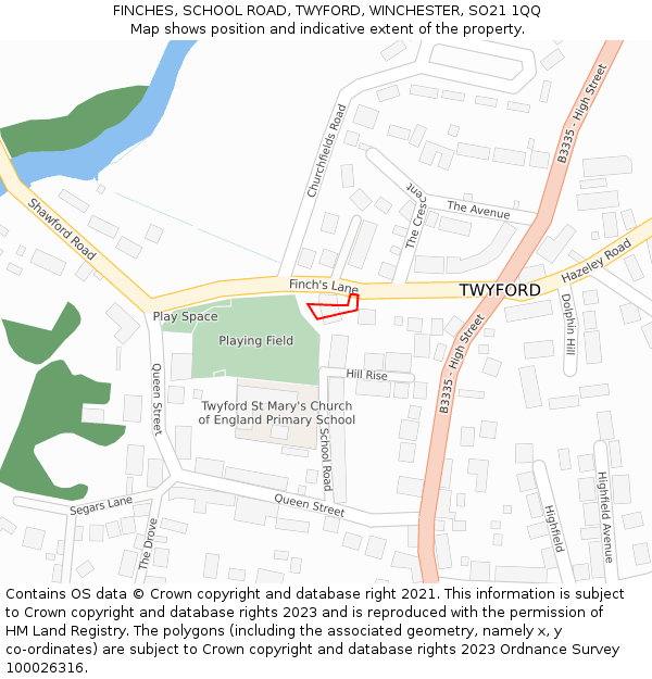 FINCHES, SCHOOL ROAD, TWYFORD, WINCHESTER, SO21 1QQ: Location map and indicative extent of plot