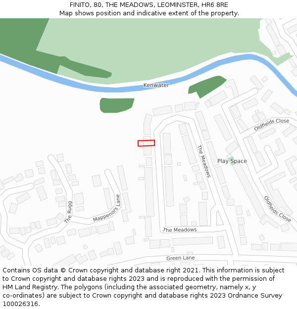 FINITO, 80, THE MEADOWS, LEOMINSTER, HR6 8RE: Location map and indicative extent of plot