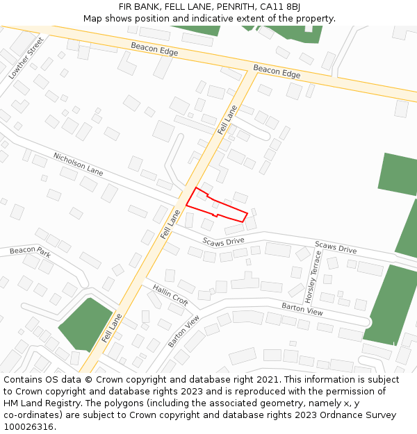 FIR BANK, FELL LANE, PENRITH, CA11 8BJ: Location map and indicative extent of plot