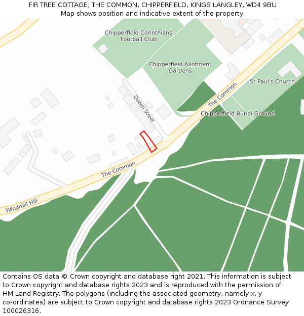 FIR TREE COTTAGE, THE COMMON, CHIPPERFIELD, KINGS LANGLEY, WD4 9BU: Location map and indicative extent of plot