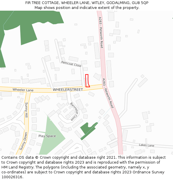 FIR TREE COTTAGE, WHEELER LANE, WITLEY, GODALMING, GU8 5QP: Location map and indicative extent of plot