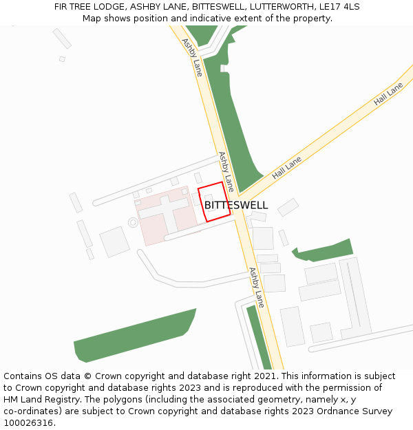 FIR TREE LODGE, ASHBY LANE, BITTESWELL, LUTTERWORTH, LE17 4LS: Location map and indicative extent of plot