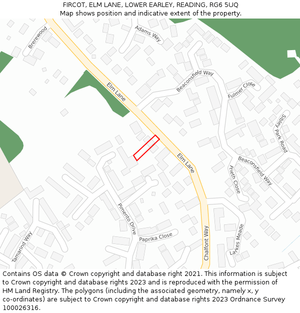 FIRCOT, ELM LANE, LOWER EARLEY, READING, RG6 5UQ: Location map and indicative extent of plot