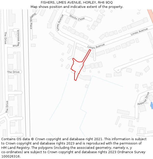 FISHERS, LIMES AVENUE, HORLEY, RH6 9DQ: Location map and indicative extent of plot