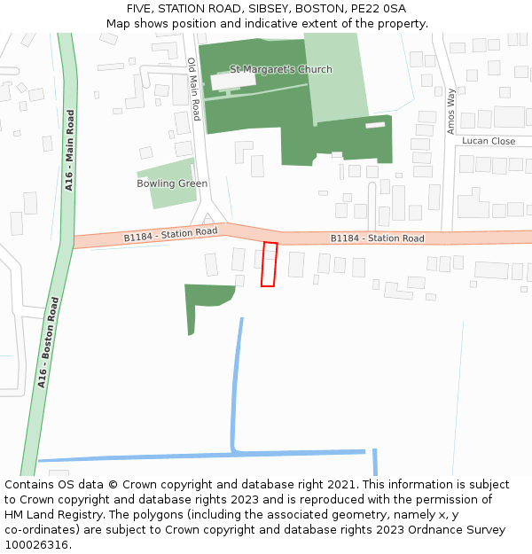 FIVE, STATION ROAD, SIBSEY, BOSTON, PE22 0SA: Location map and indicative extent of plot