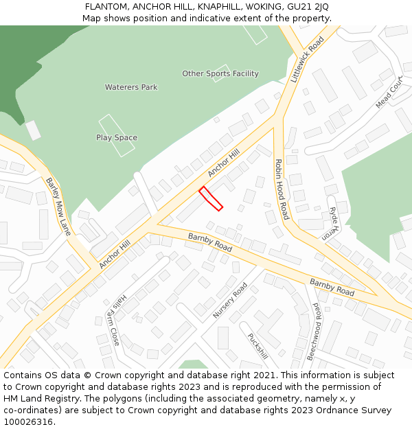 FLANTOM, ANCHOR HILL, KNAPHILL, WOKING, GU21 2JQ: Location map and indicative extent of plot