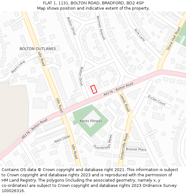 FLAT 1, 1131, BOLTON ROAD, BRADFORD, BD2 4SP: Location map and indicative extent of plot