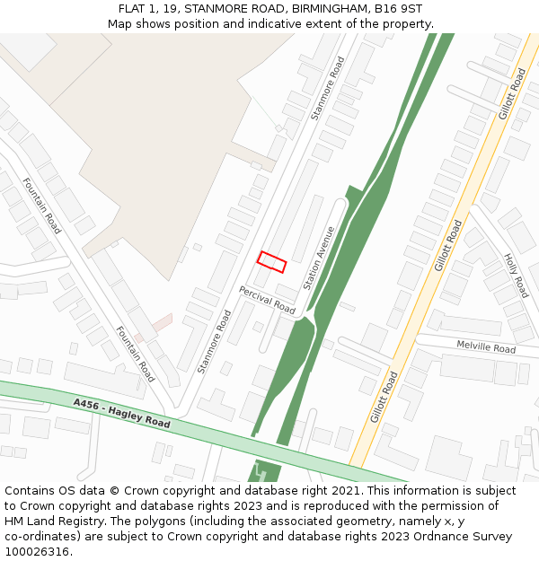 FLAT 1, 19, STANMORE ROAD, BIRMINGHAM, B16 9ST: Location map and indicative extent of plot