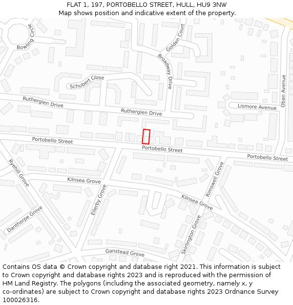FLAT 1, 197, PORTOBELLO STREET, HULL, HU9 3NW: Location map and indicative extent of plot