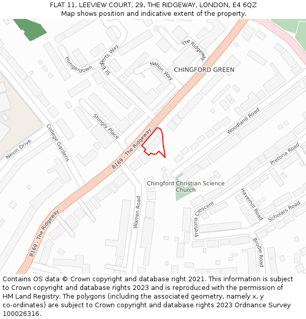 FLAT 11, LEEVIEW COURT, 29, THE RIDGEWAY, LONDON, E4 6QZ: Location map and indicative extent of plot