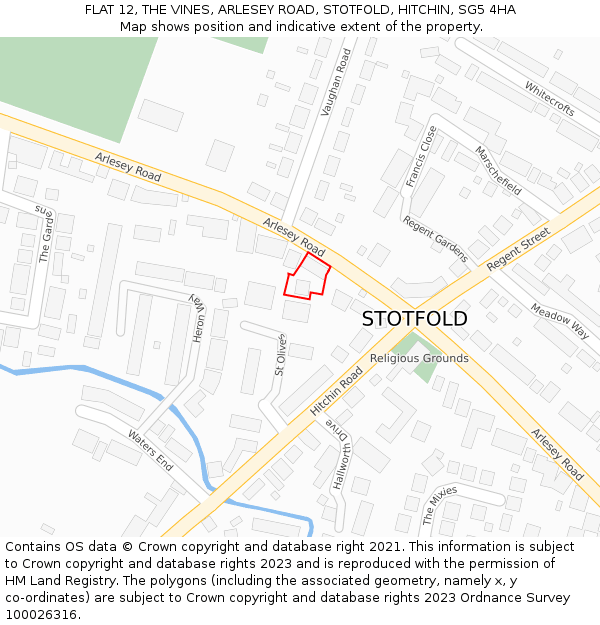 FLAT 12, THE VINES, ARLESEY ROAD, STOTFOLD, HITCHIN, SG5 4HA: Location map and indicative extent of plot