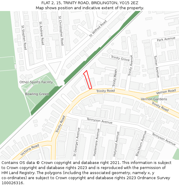 FLAT 2, 15, TRINITY ROAD, BRIDLINGTON, YO15 2EZ: Location map and indicative extent of plot