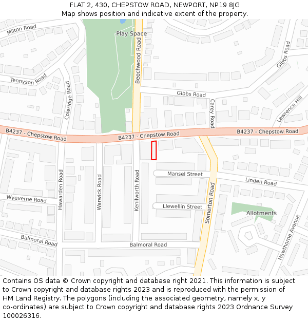 FLAT 2, 430, CHEPSTOW ROAD, NEWPORT, NP19 8JG: Location map and indicative extent of plot