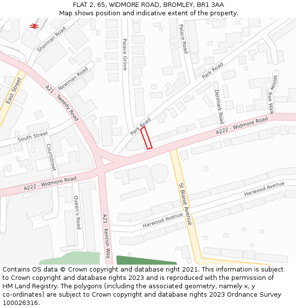 FLAT 2, 65, WIDMORE ROAD, BROMLEY, BR1 3AA: Location map and indicative extent of plot