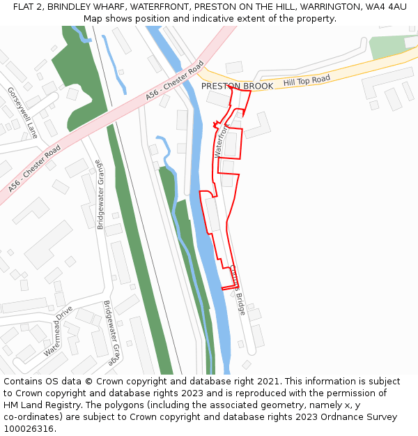 FLAT 2, BRINDLEY WHARF, WATERFRONT, PRESTON ON THE HILL, WARRINGTON, WA4 4AU: Location map and indicative extent of plot