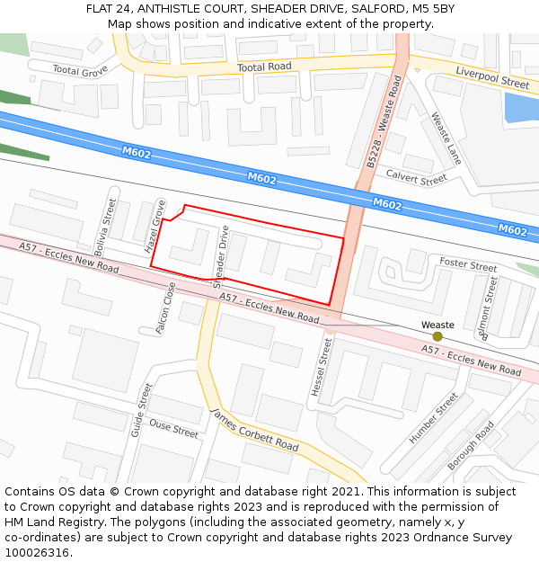 FLAT 24, ANTHISTLE COURT, SHEADER DRIVE, SALFORD, M5 5BY: Location map and indicative extent of plot