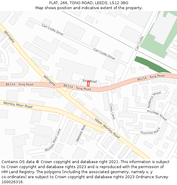 FLAT, 266, TONG ROAD, LEEDS, LS12 3BG: Location map and indicative extent of plot