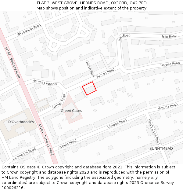 FLAT 3, WEST GROVE, HERNES ROAD, OXFORD, OX2 7PD: Location map and indicative extent of plot