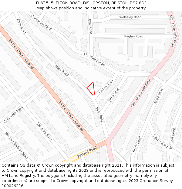 FLAT 5, 5, ELTON ROAD, BISHOPSTON, BRISTOL, BS7 8DF: Location map and indicative extent of plot