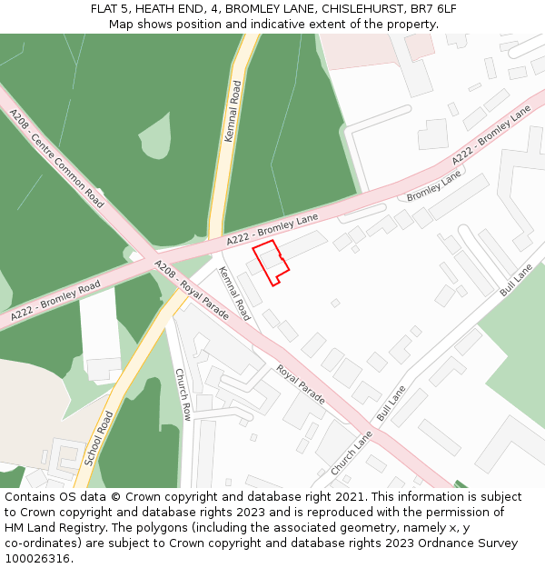 FLAT 5, HEATH END, 4, BROMLEY LANE, CHISLEHURST, BR7 6LF: Location map and indicative extent of plot