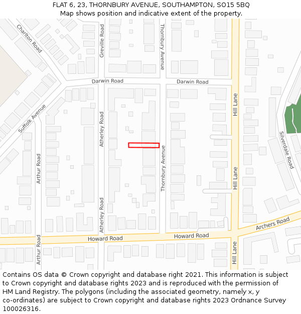 FLAT 6, 23, THORNBURY AVENUE, SOUTHAMPTON, SO15 5BQ: Location map and indicative extent of plot