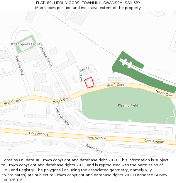 FLAT, 89, HEOL Y GORS, TOWNHILL, SWANSEA, SA1 6RY: Location map and indicative extent of plot