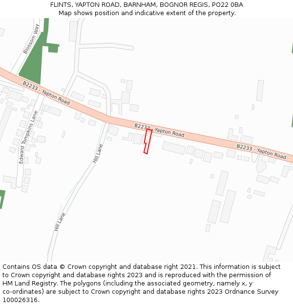 FLINTS, YAPTON ROAD, BARNHAM, BOGNOR REGIS, PO22 0BA: Location map and indicative extent of plot