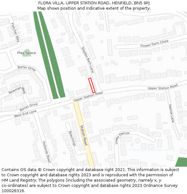 FLORA VILLA, UPPER STATION ROAD, HENFIELD, BN5 9PJ: Location map and indicative extent of plot