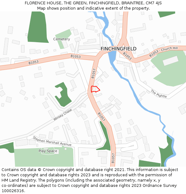 FLORENCE HOUSE, THE GREEN, FINCHINGFIELD, BRAINTREE, CM7 4JS: Location map and indicative extent of plot