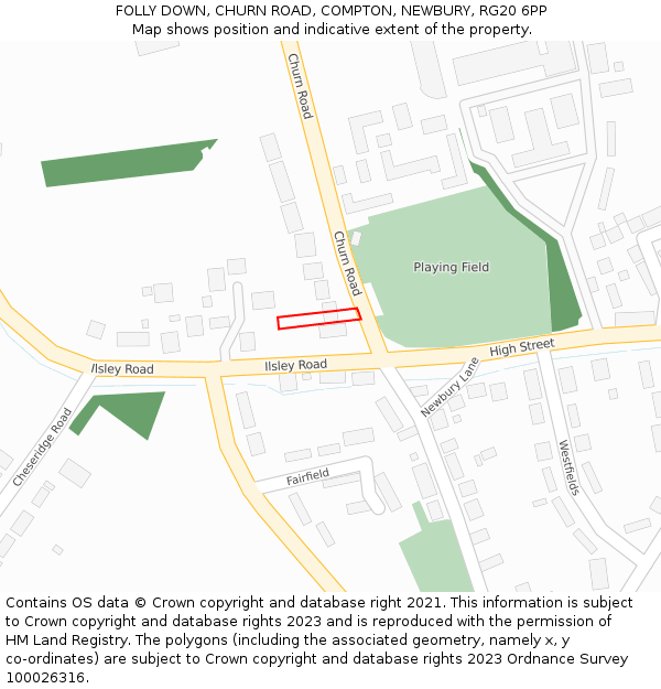 FOLLY DOWN, CHURN ROAD, COMPTON, NEWBURY, RG20 6PP: Location map and indicative extent of plot