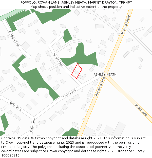 FOPPOLO, ROWAN LANE, ASHLEY HEATH, MARKET DRAYTON, TF9 4PT: Location map and indicative extent of plot