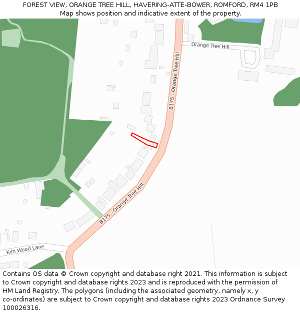 FOREST VIEW, ORANGE TREE HILL, HAVERING-ATTE-BOWER, ROMFORD, RM4 1PB: Location map and indicative extent of plot