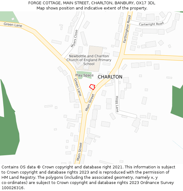 FORGE COTTAGE, MAIN STREET, CHARLTON, BANBURY, OX17 3DL: Location map and indicative extent of plot