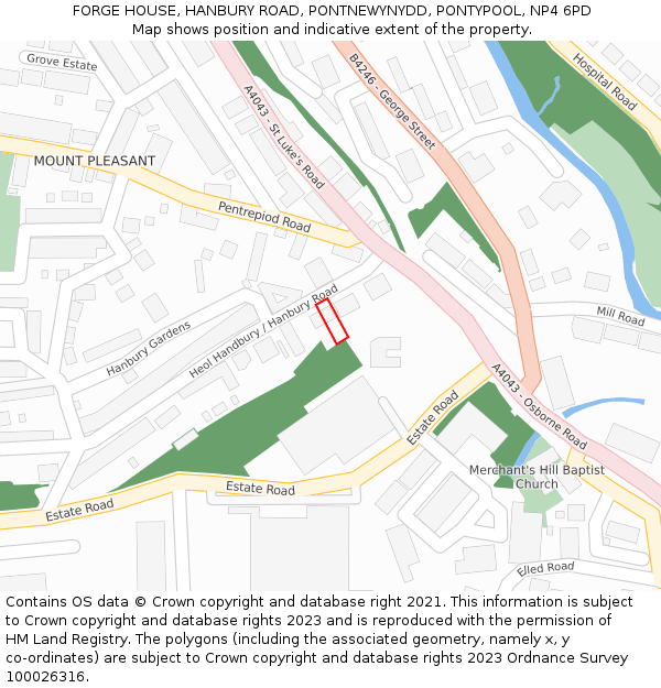 FORGE HOUSE, HANBURY ROAD, PONTNEWYNYDD, PONTYPOOL, NP4 6PD: Location map and indicative extent of plot