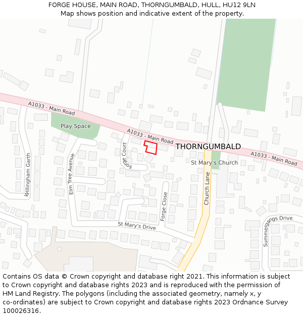 FORGE HOUSE, MAIN ROAD, THORNGUMBALD, HULL, HU12 9LN: Location map and indicative extent of plot