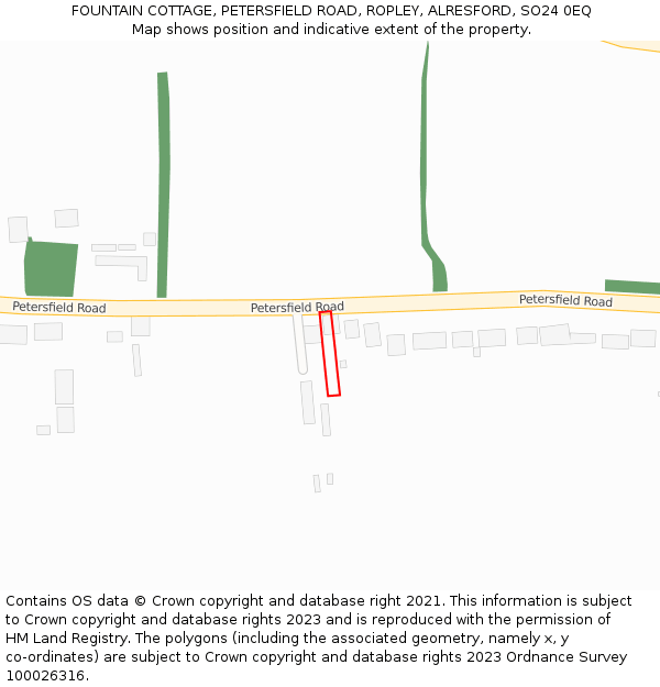 FOUNTAIN COTTAGE, PETERSFIELD ROAD, ROPLEY, ALRESFORD, SO24 0EQ: Location map and indicative extent of plot