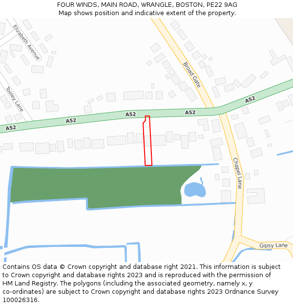 FOUR WINDS, MAIN ROAD, WRANGLE, BOSTON, PE22 9AG: Location map and indicative extent of plot