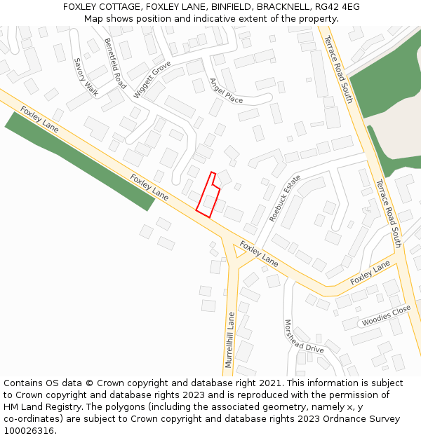 FOXLEY COTTAGE, FOXLEY LANE, BINFIELD, BRACKNELL, RG42 4EG: Location map and indicative extent of plot
