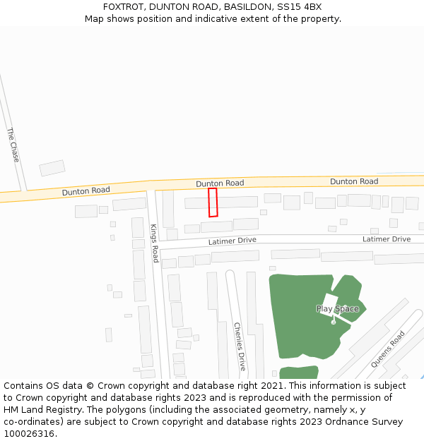 FOXTROT, DUNTON ROAD, BASILDON, SS15 4BX: Location map and indicative extent of plot