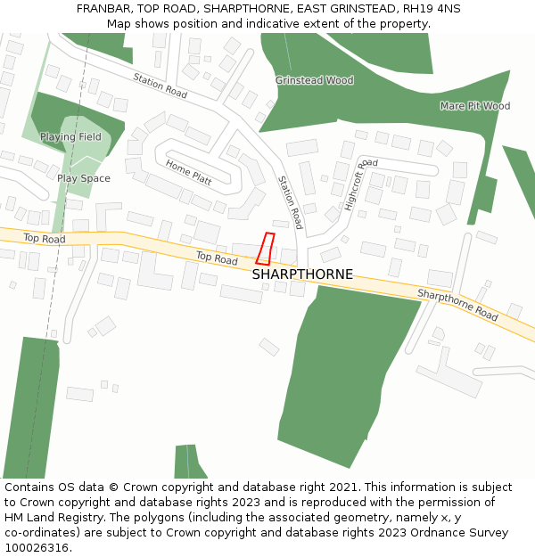 FRANBAR, TOP ROAD, SHARPTHORNE, EAST GRINSTEAD, RH19 4NS: Location map and indicative extent of plot