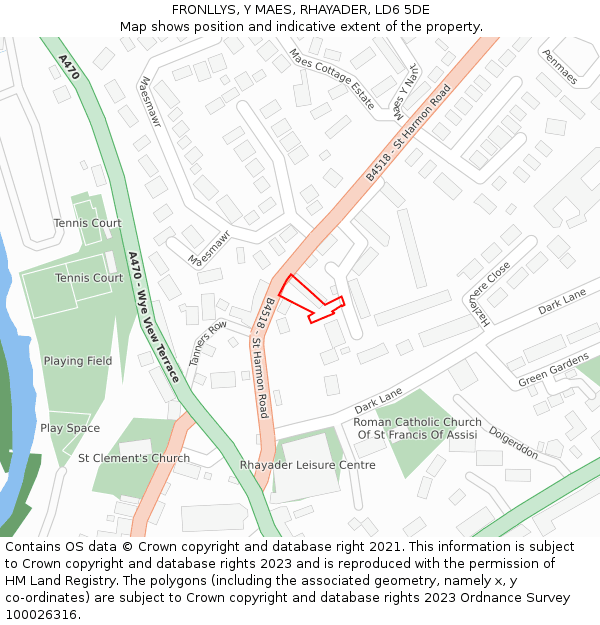 FRONLLYS, Y MAES, RHAYADER, LD6 5DE: Location map and indicative extent of plot