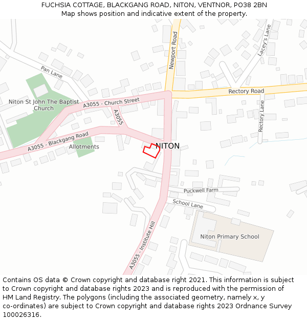 FUCHSIA COTTAGE, BLACKGANG ROAD, NITON, VENTNOR, PO38 2BN: Location map and indicative extent of plot