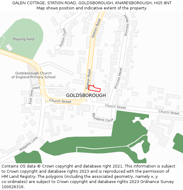 GALEN COTTAGE, STATION ROAD, GOLDSBOROUGH, KNARESBOROUGH, HG5 8NT: Location map and indicative extent of plot