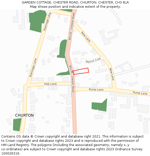 GARDEN COTTAGE, CHESTER ROAD, CHURTON, CHESTER, CH3 6LA: Location map and indicative extent of plot