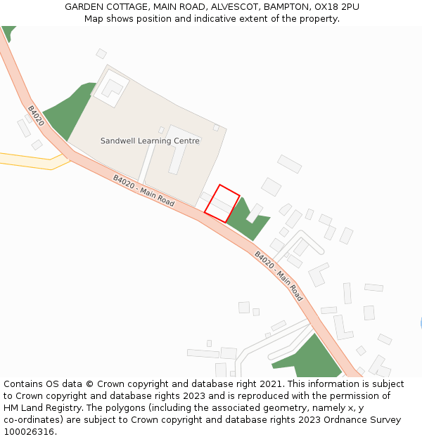 GARDEN COTTAGE, MAIN ROAD, ALVESCOT, BAMPTON, OX18 2PU: Location map and indicative extent of plot